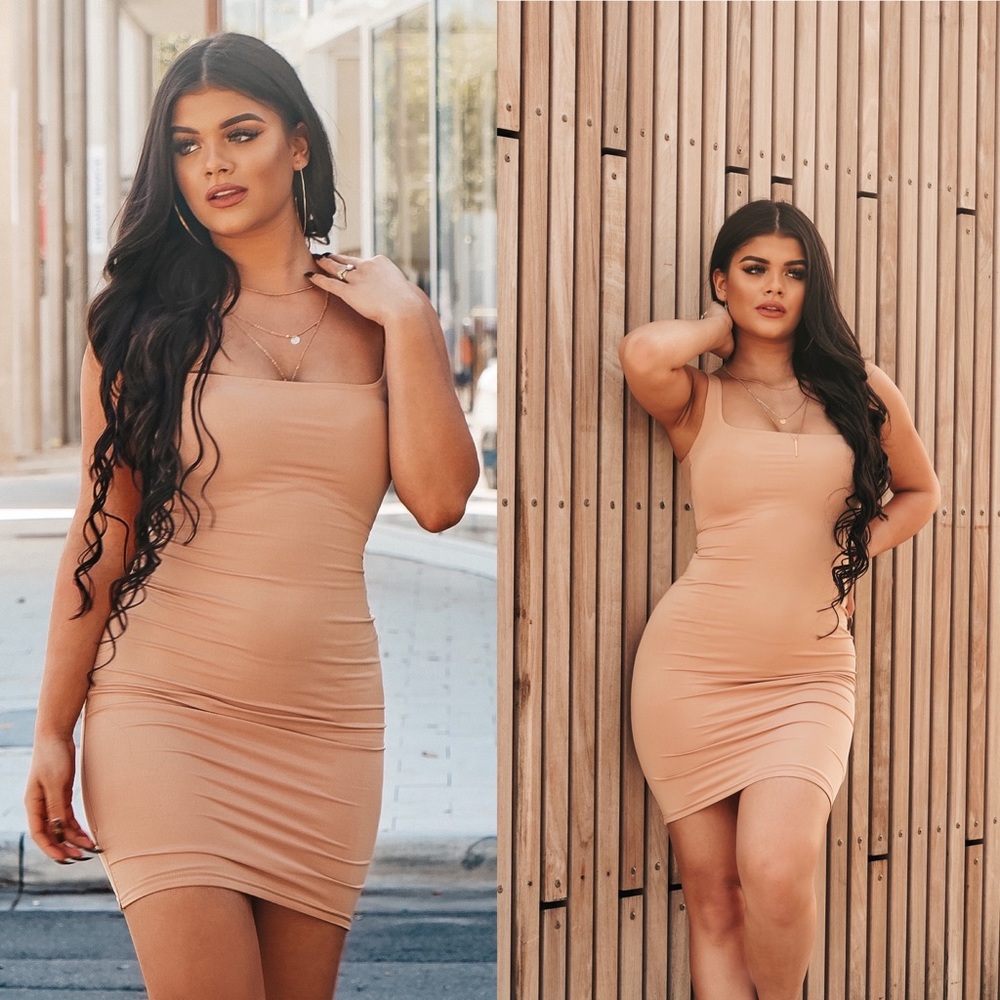 Nude Square Neck Bodycon Dress